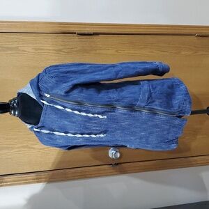 Cabi adventure anorak long hooded cross zip denim colored jacket